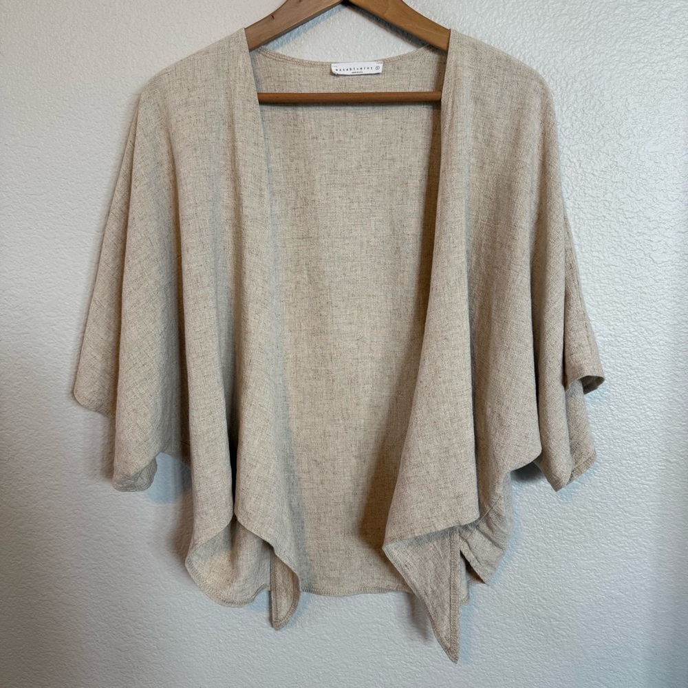 Wasabi + Mint Lightweight Beige Open-Front Draped Cardigan